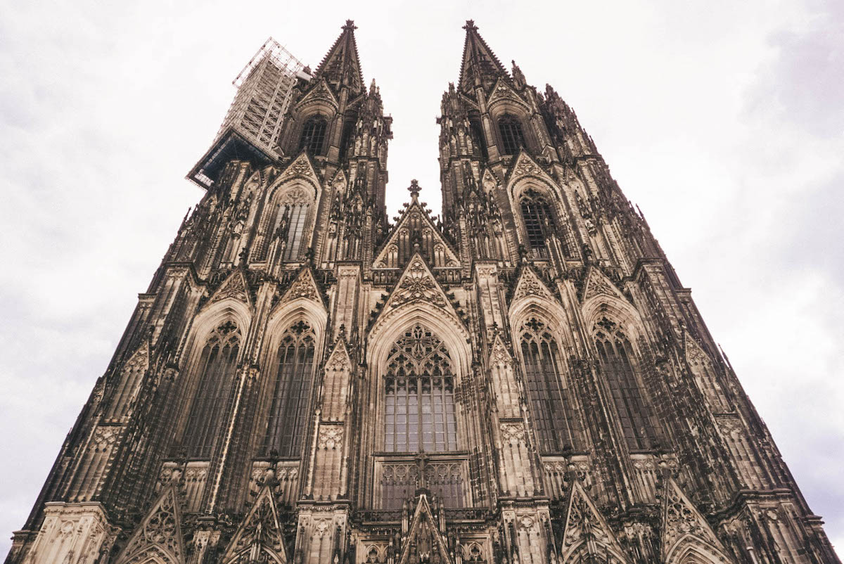 Looking up at the top of the Cologne Cathedral