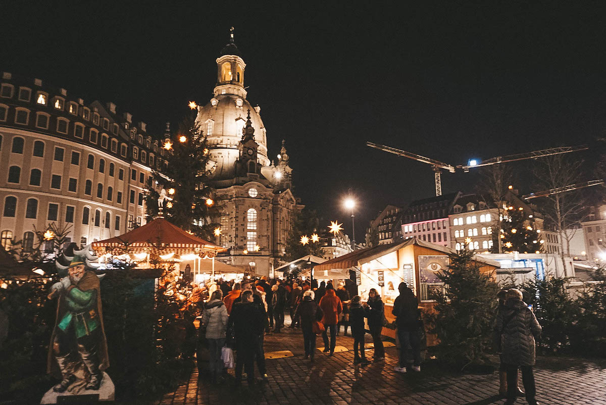 Christmas Market in Dresden Old Town, at night 