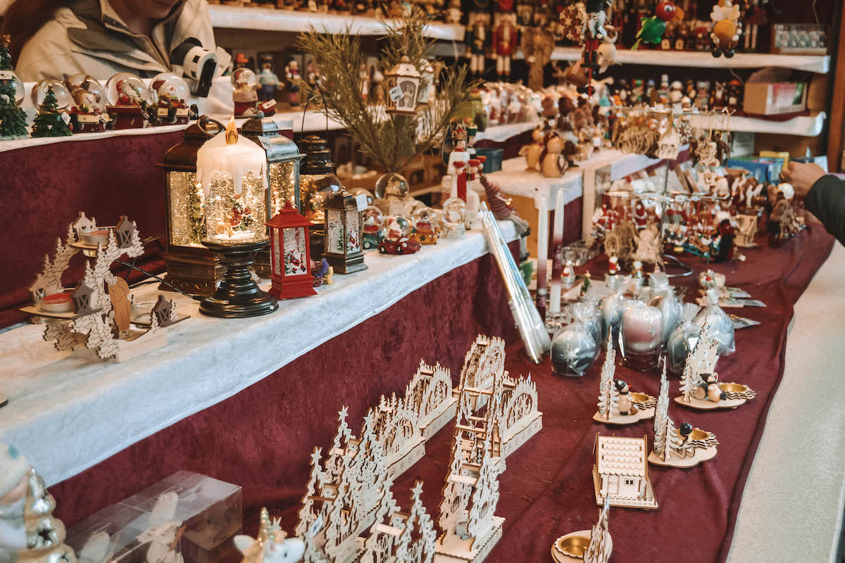 A stall selling Christmas decorations 