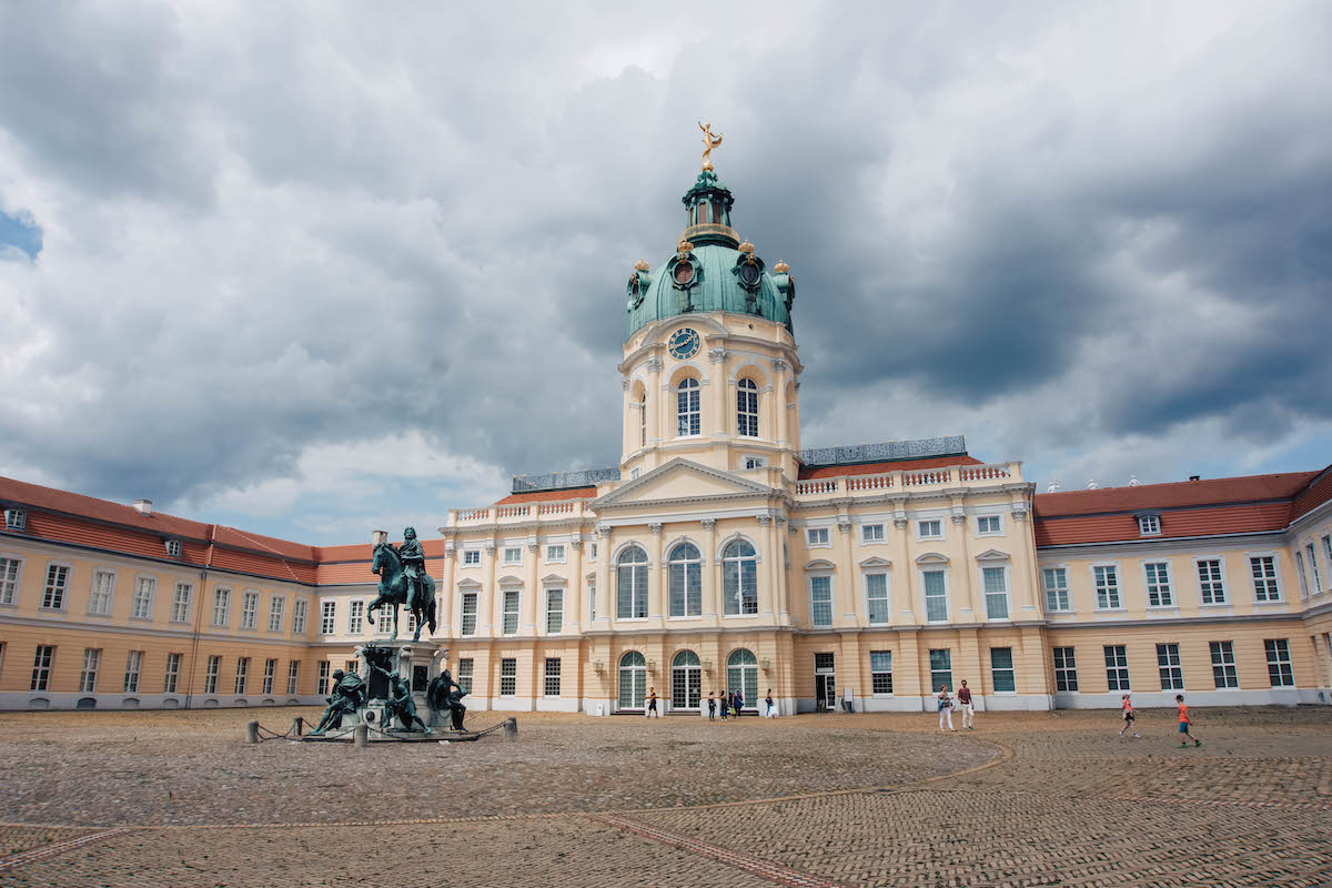 The front of Charlottenburg Palace on an overcast day. 