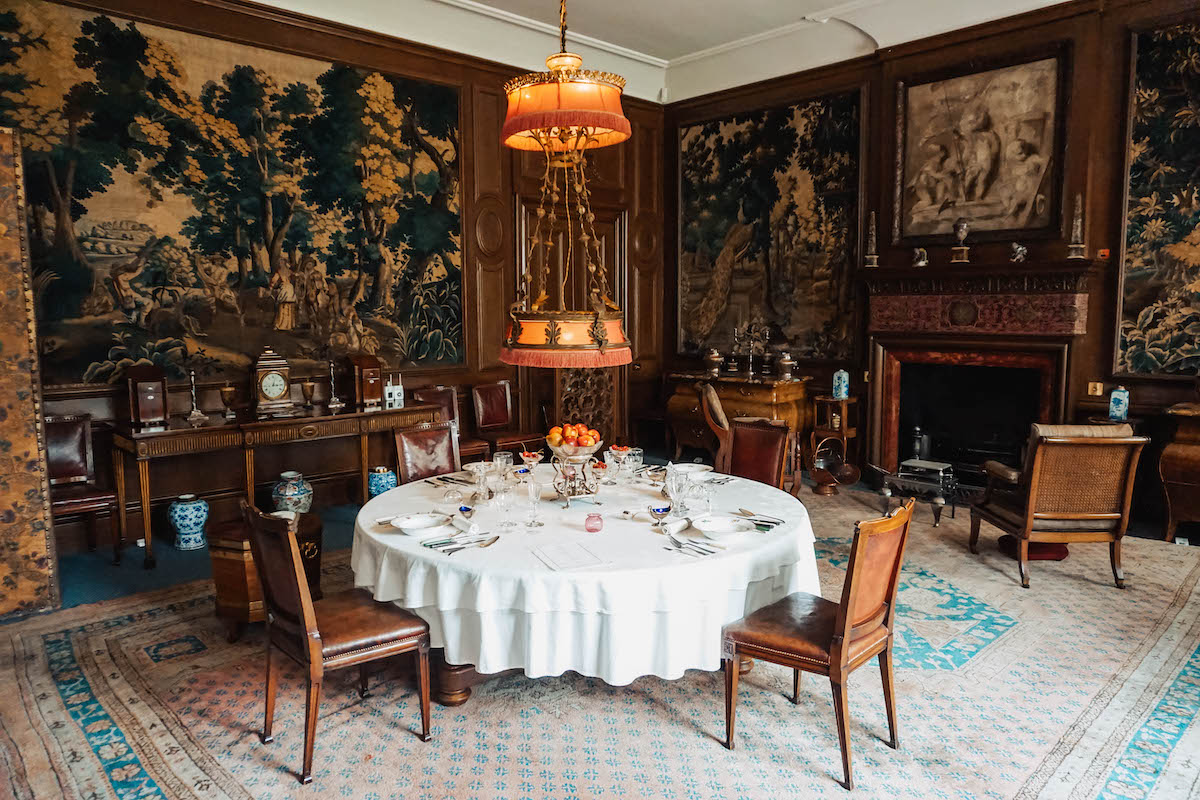 Inside the dining room of Lauriston Castle in Edinburgh, Scotland. 