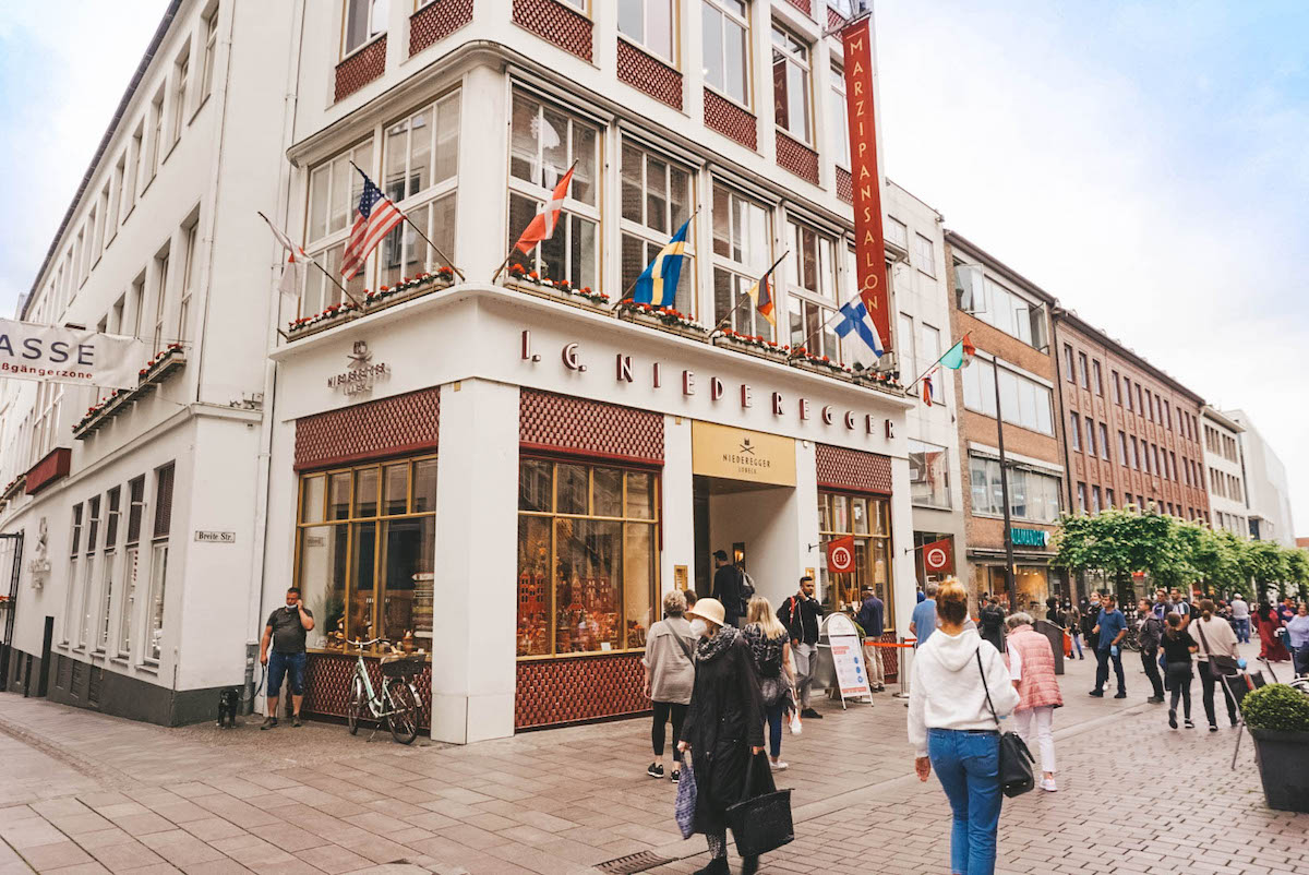 Cafe Niederegger storefront in Luebeck. 