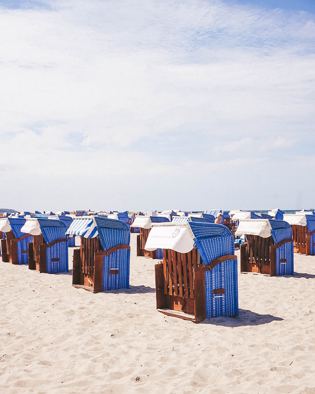 Strandkörbe on Warnemünde beach in northern Germany.