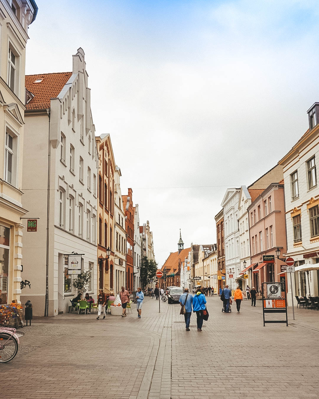 A shopping street in Wismar, Germany. 