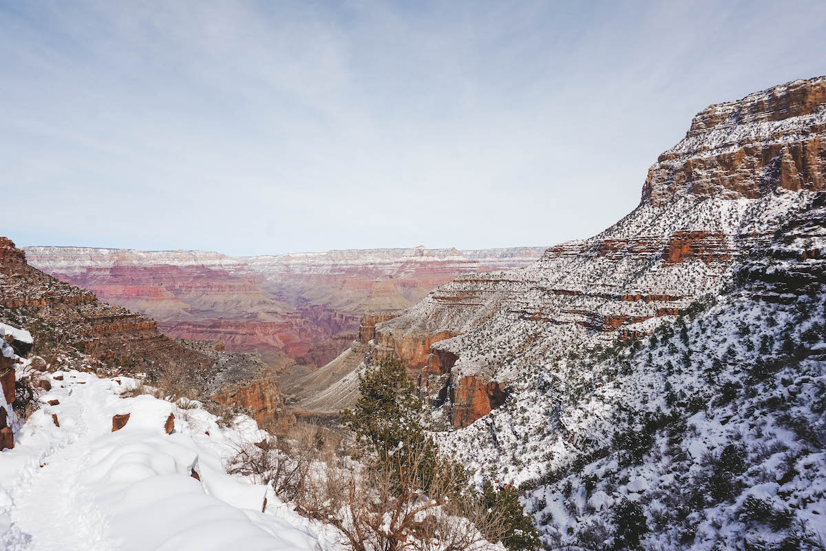 A view of the Grand Canyon in the winter. 