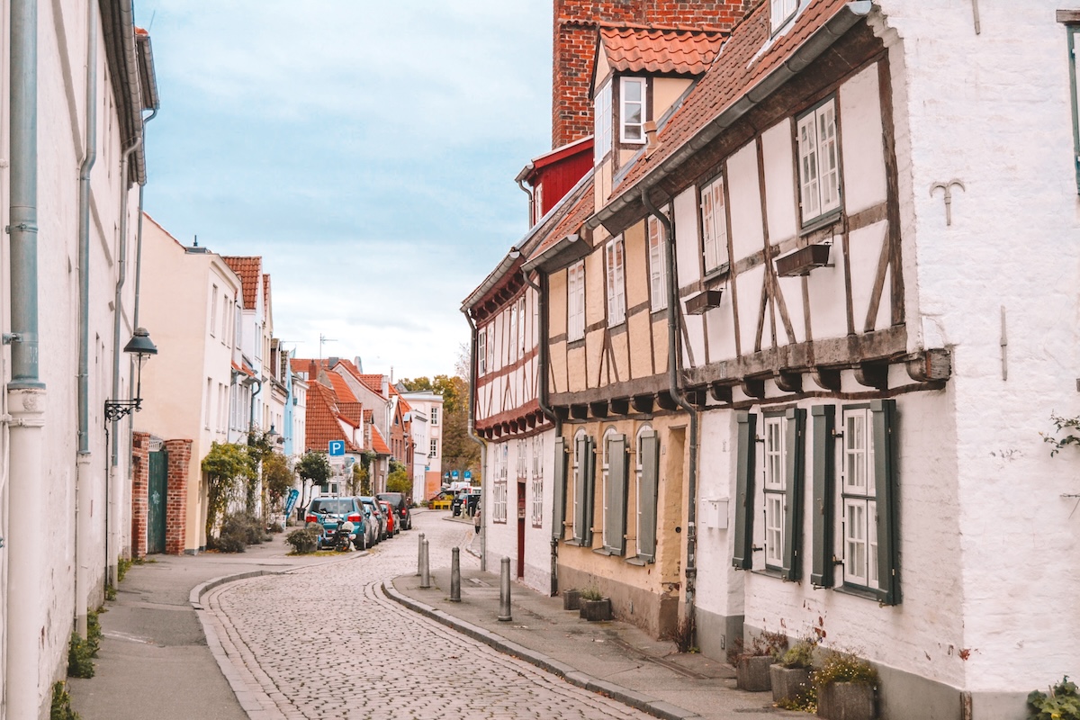 Historic houses along an der Mauer in Lübeck, Germany