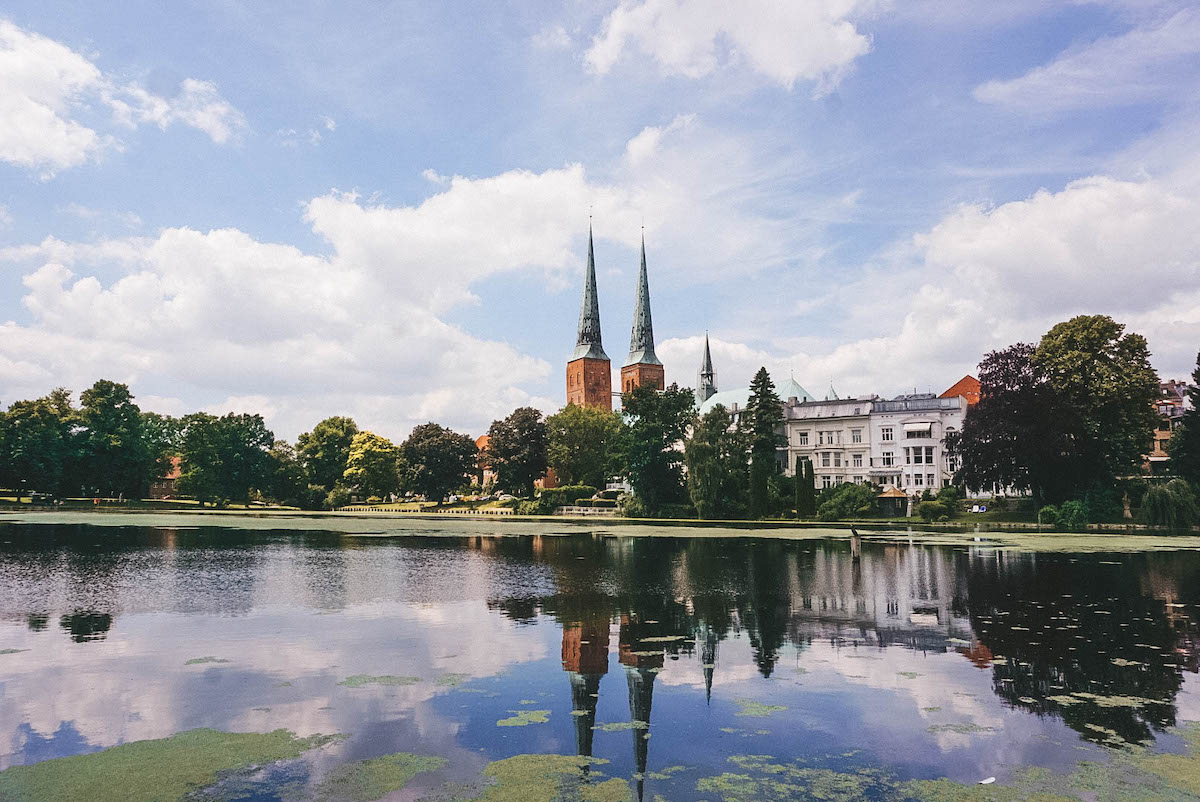 A view of the Luebeck skyline, seen from across the river. 