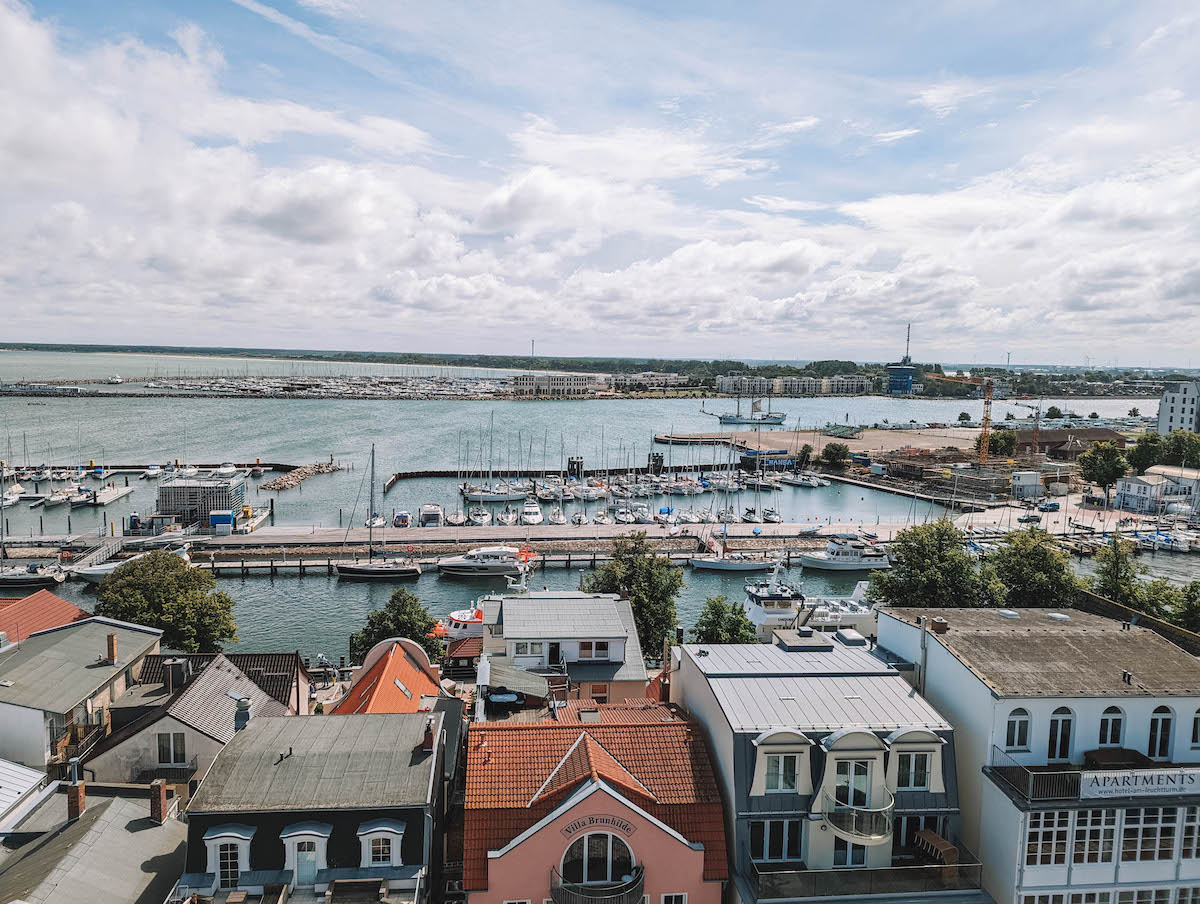 The view from the top of Warnemünde lighthouse on a clear morning. 