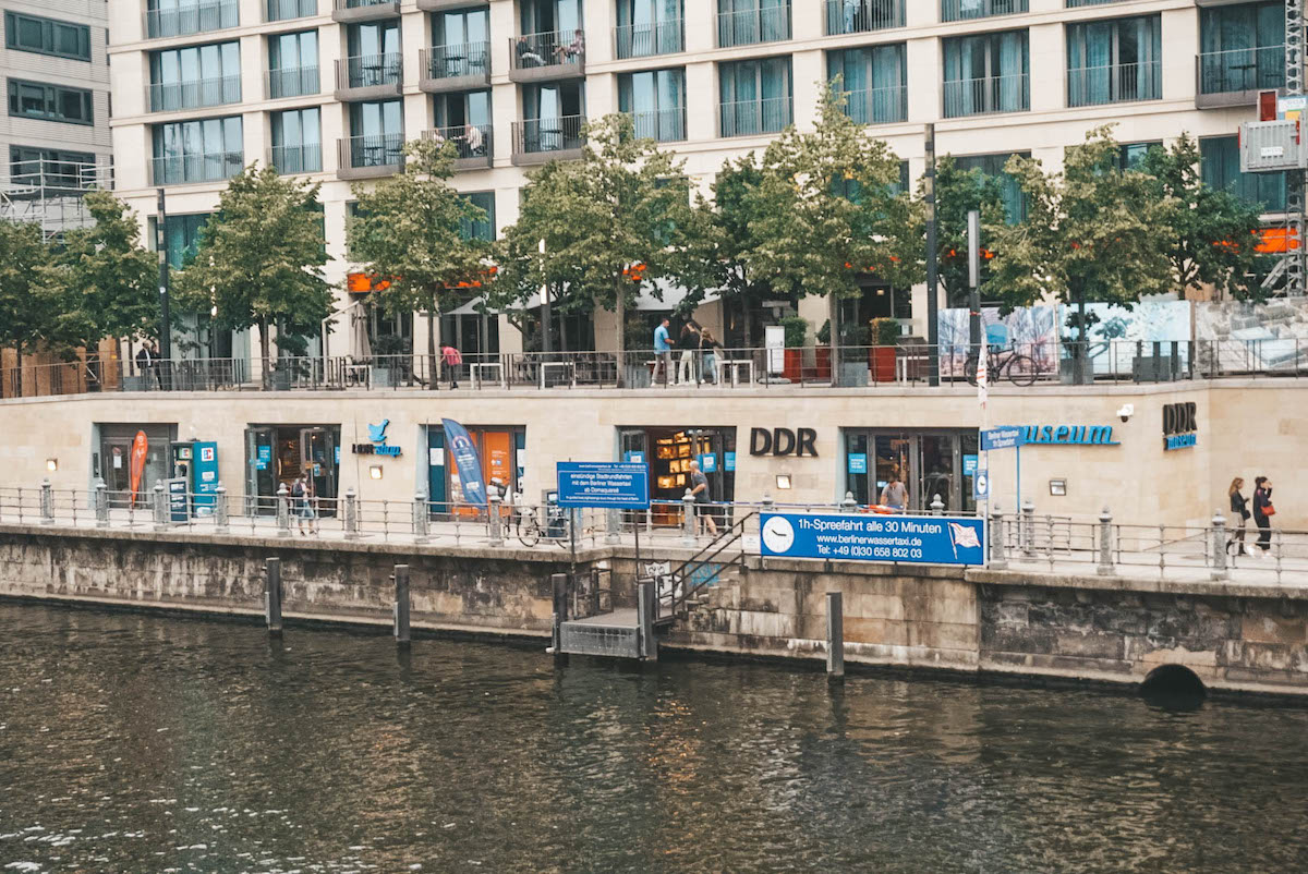 The front of the DDR Museum on the Spree River in Berlin. 