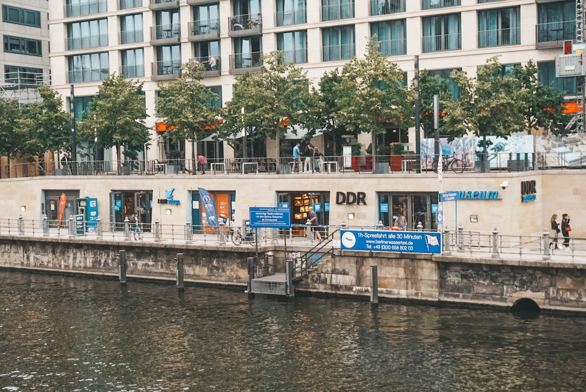 The front of the DDR Museum on the Spree River in Berlin.