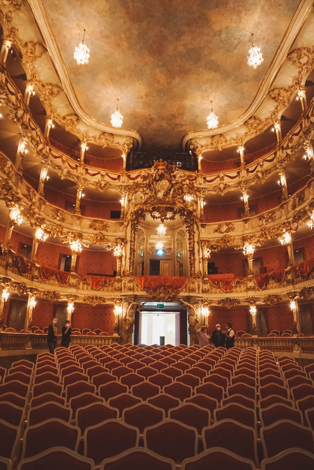 Inside the Cuvilliés Theatre in Munich, looking towards the back of the house 