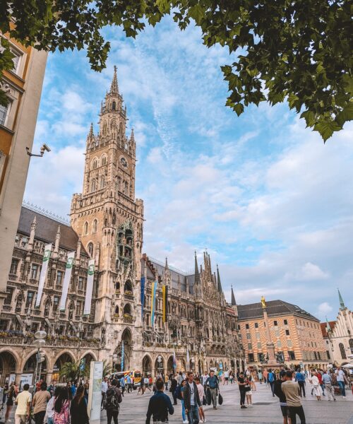 Marienplatz in central Munich on a sunny day