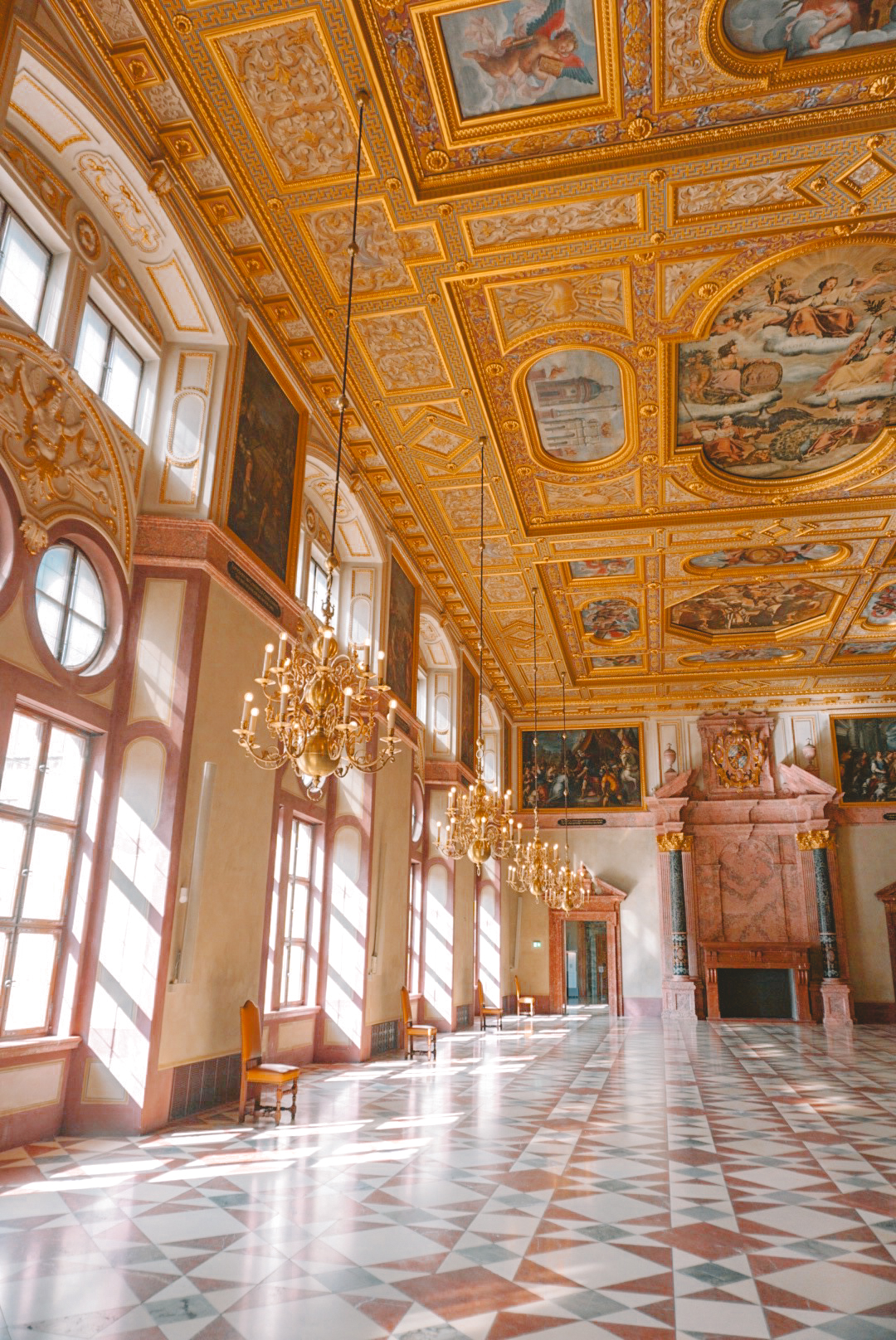 A sunlit ballroom in the Munich Residence