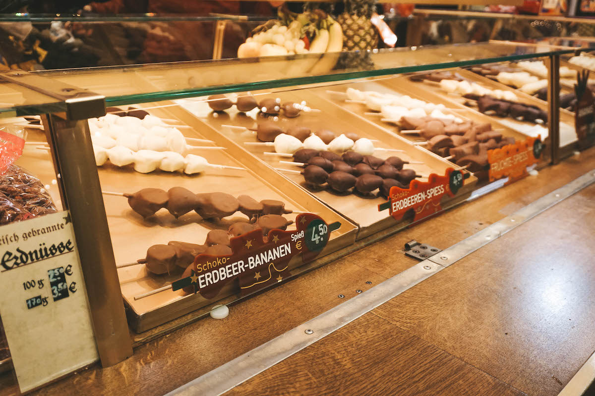 Chocolate covered fruit on display