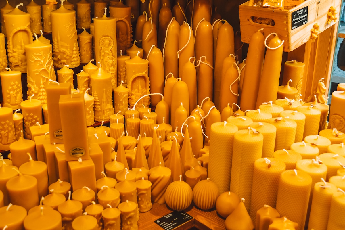 Beeswax candles for sale at Christmas market