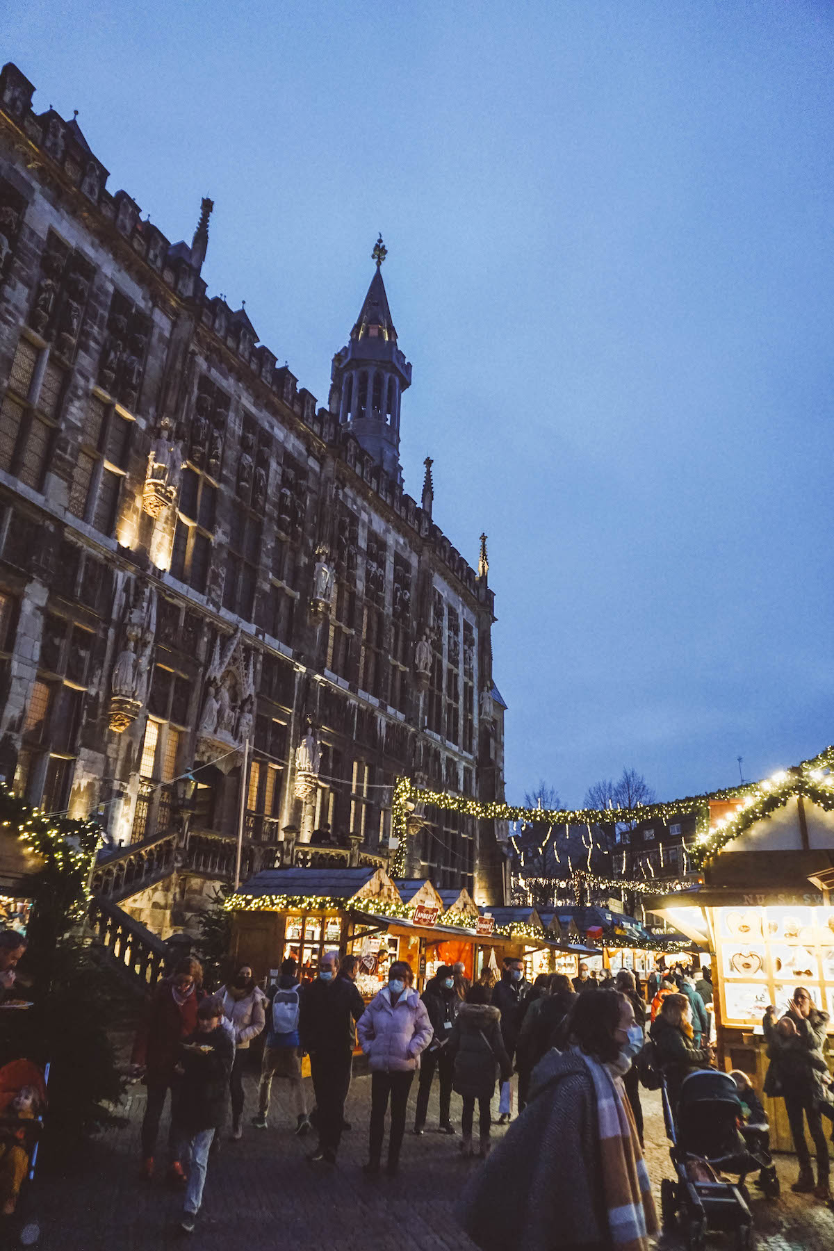 Aachen Town Hall with Christmas market in foreground