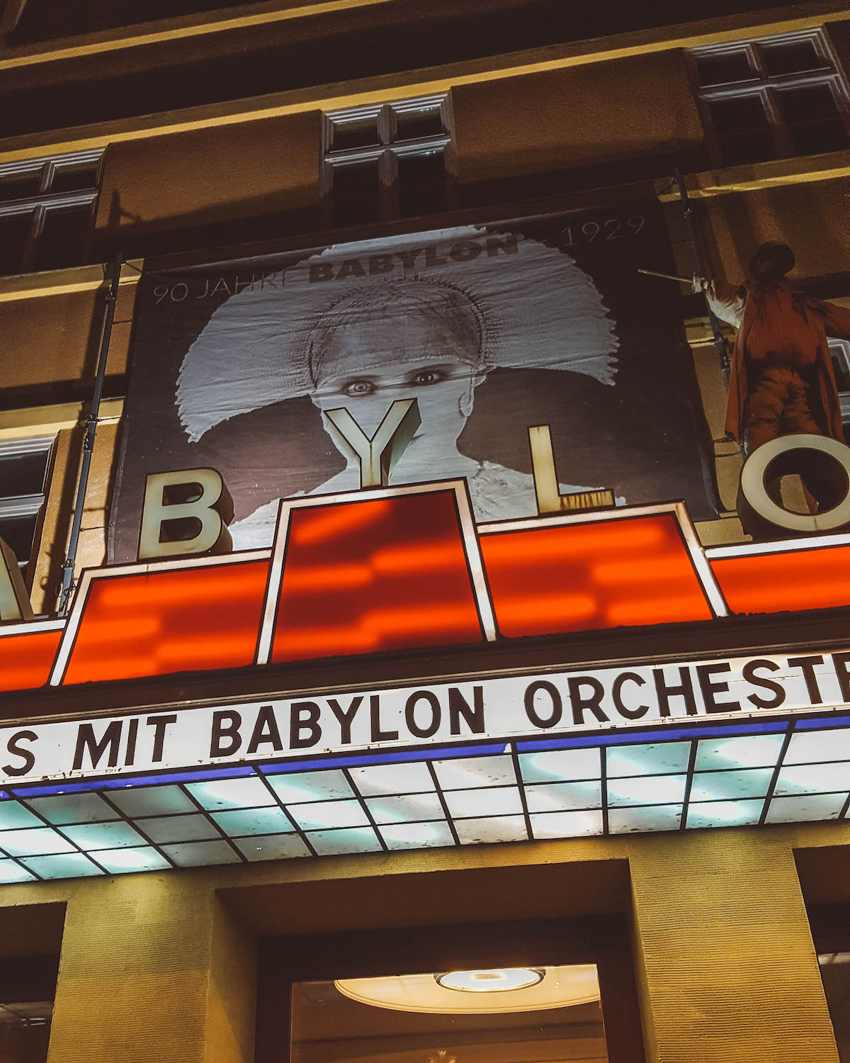 Front of Babylon Theatre in Berlin, at night