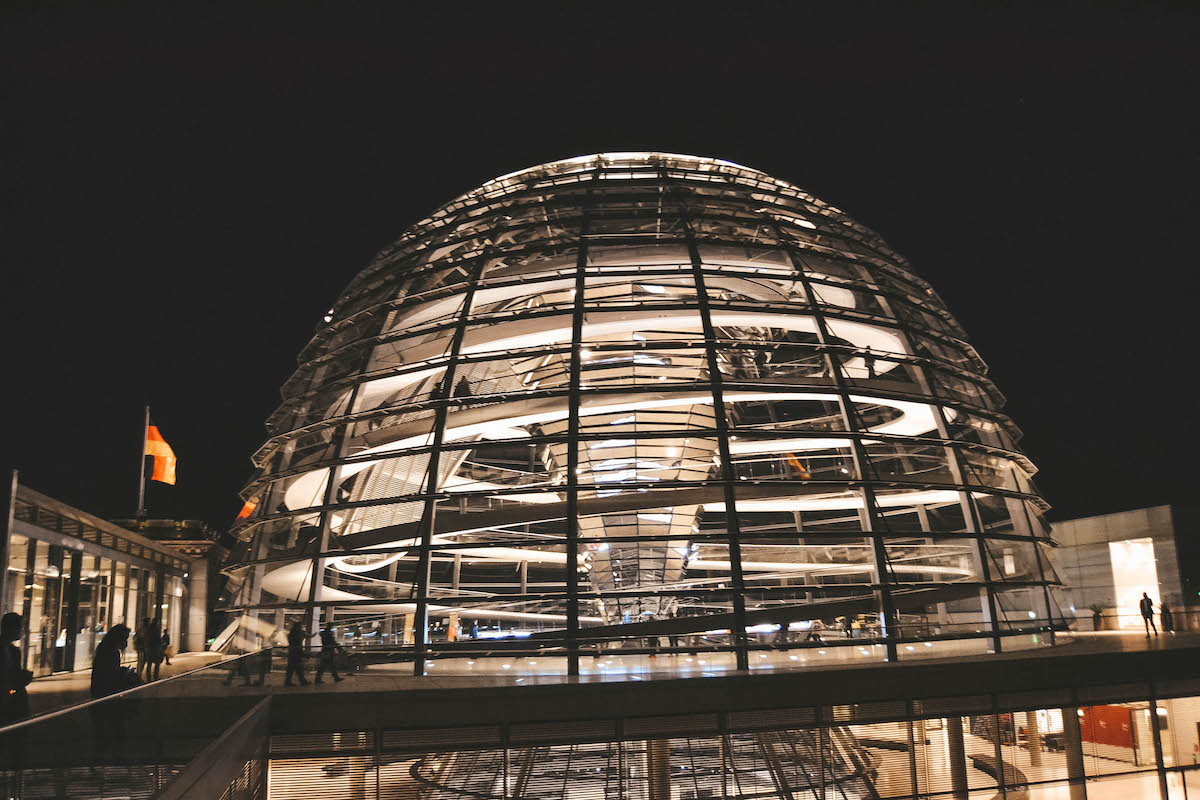The Reichstag glass dome, at night