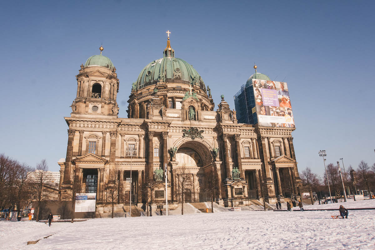 The Berlin Cathedral, dusted with snow