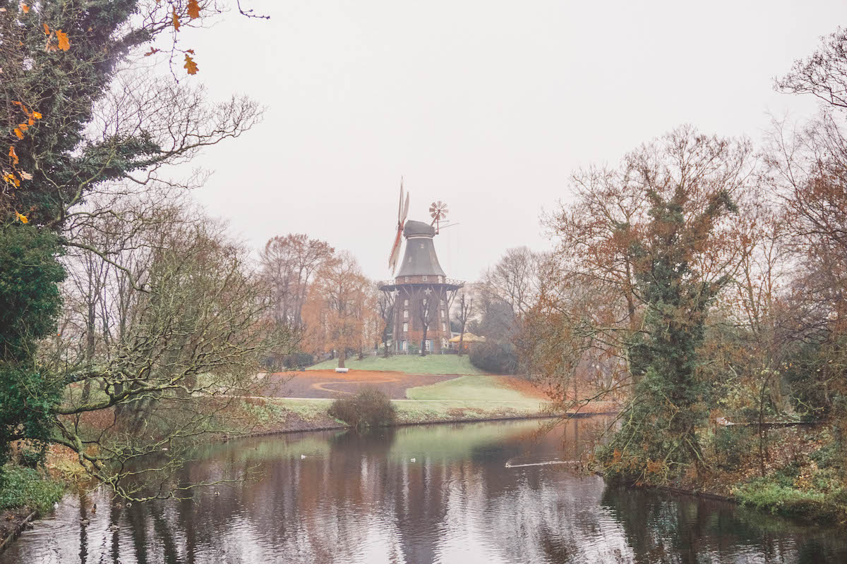 The windmill in Bremen, seen on a foggy winter day