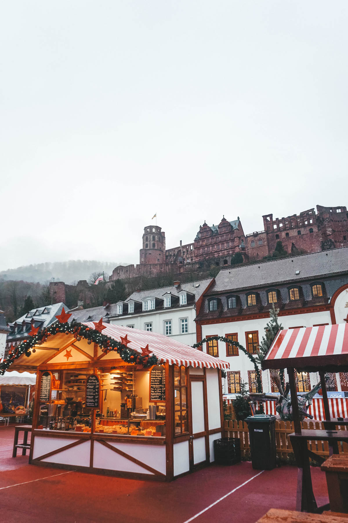 The Christmas market at Karlsplatz in Heidelberg, Germany. 