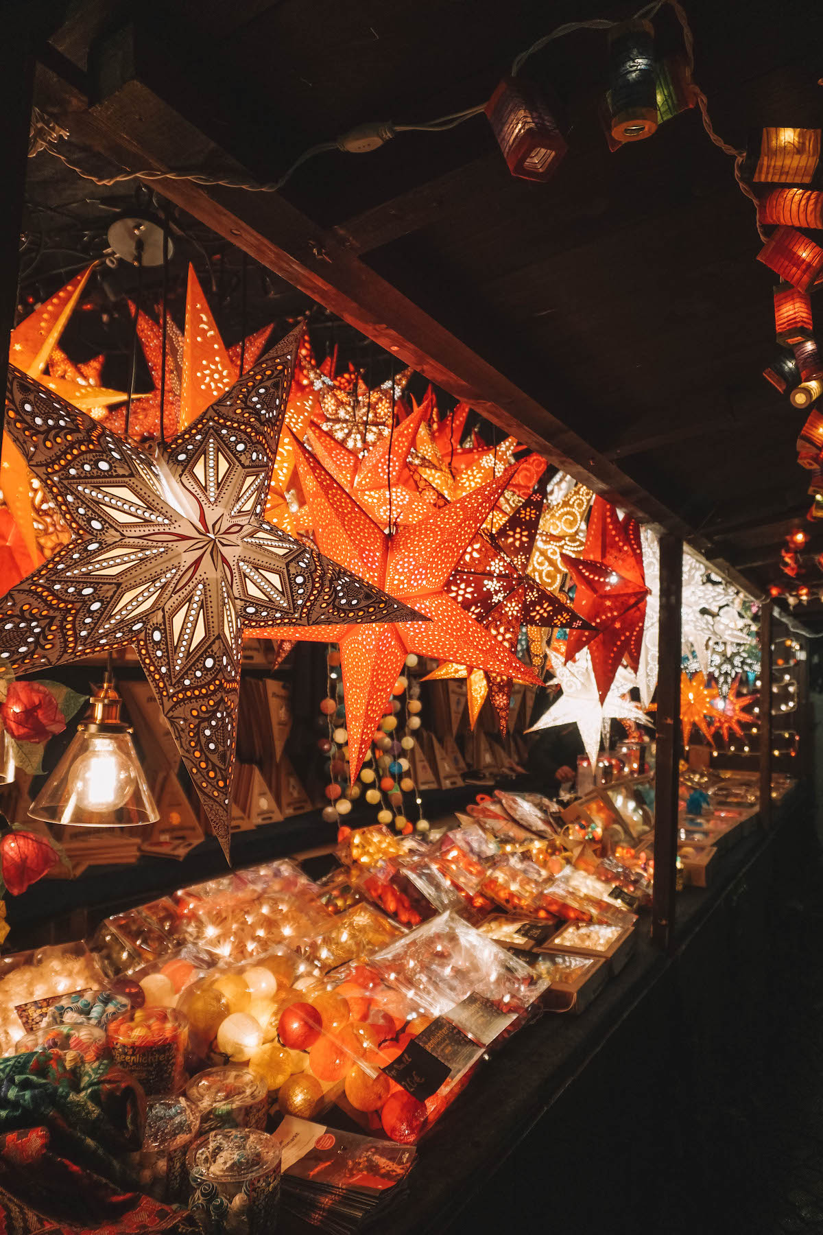Light up paper stars at German Christmas market