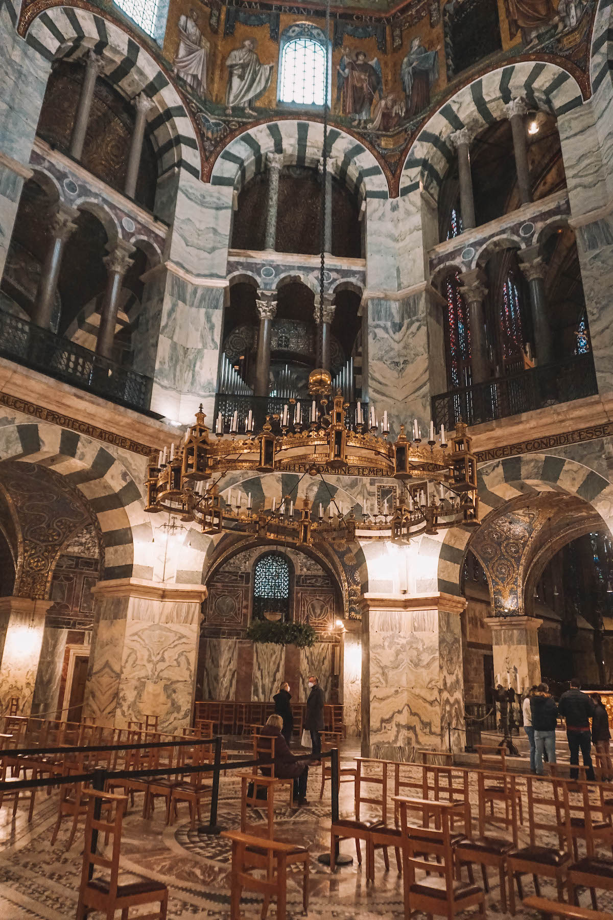 Inside the octagonal nave of Aachen's Cathedral