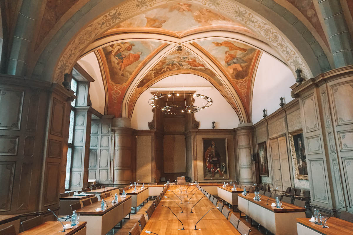 Inside the council chambers of Aachen's Town Hall
