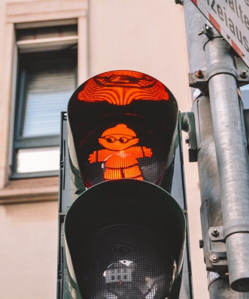 A gnome crosswalk light in Mainz.