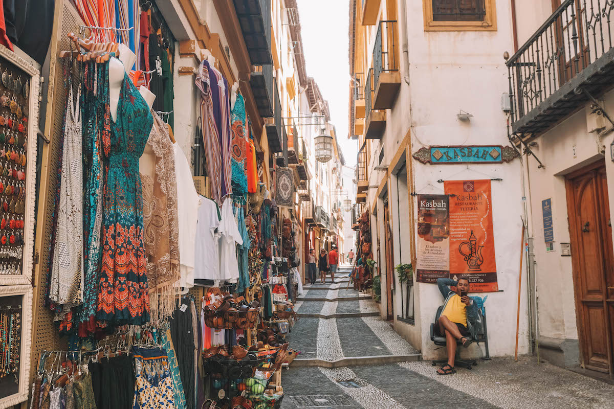 A shopping street in Granada, Spain 