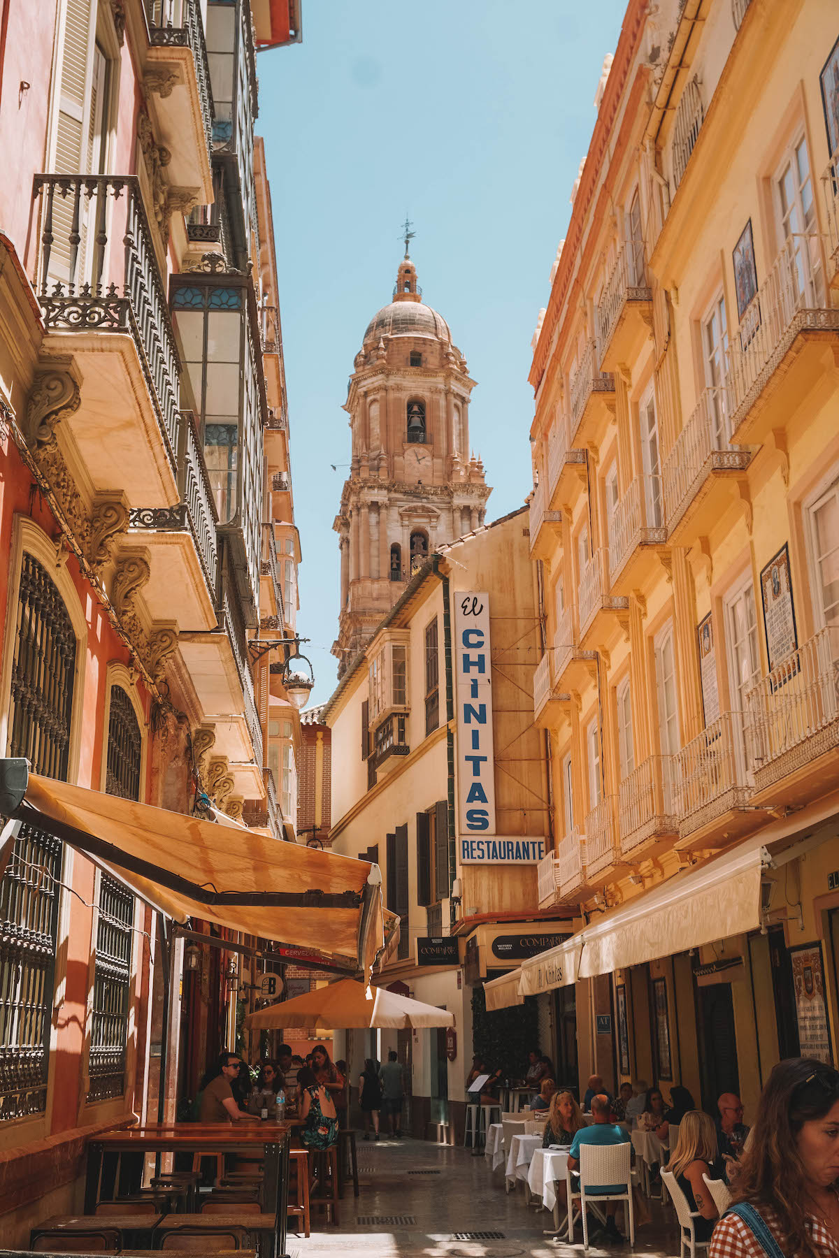 A street in Malaga with view of the Cathedral 