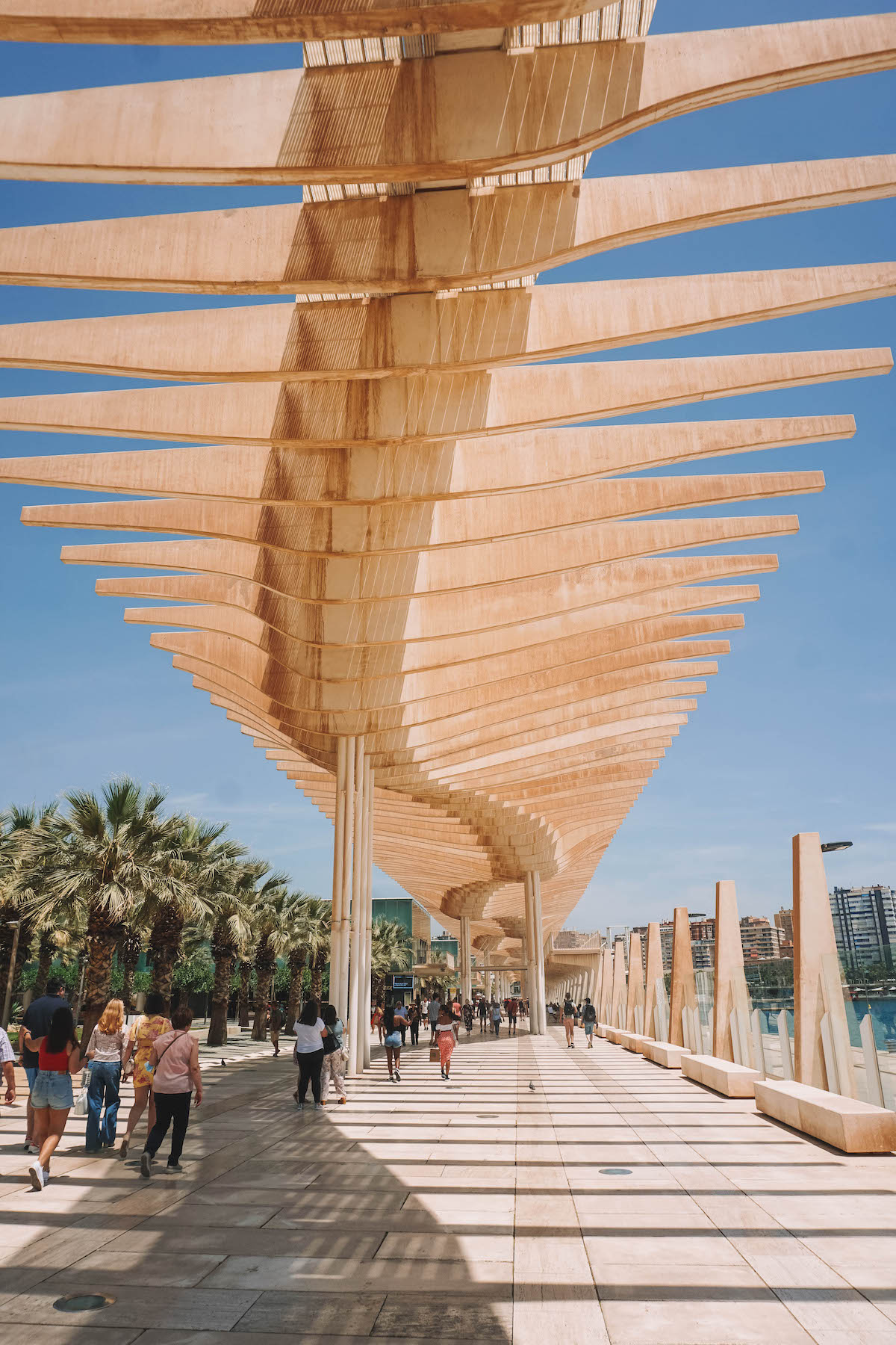 The paseo of Muelle Uno in Malaga, Spain.