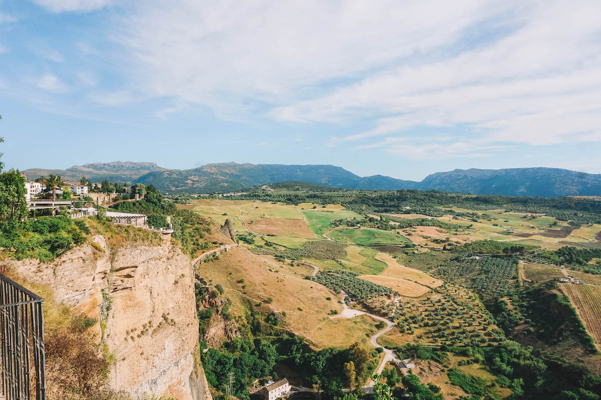 The countryside surrounding Ronda, Spain, seen from a plaza