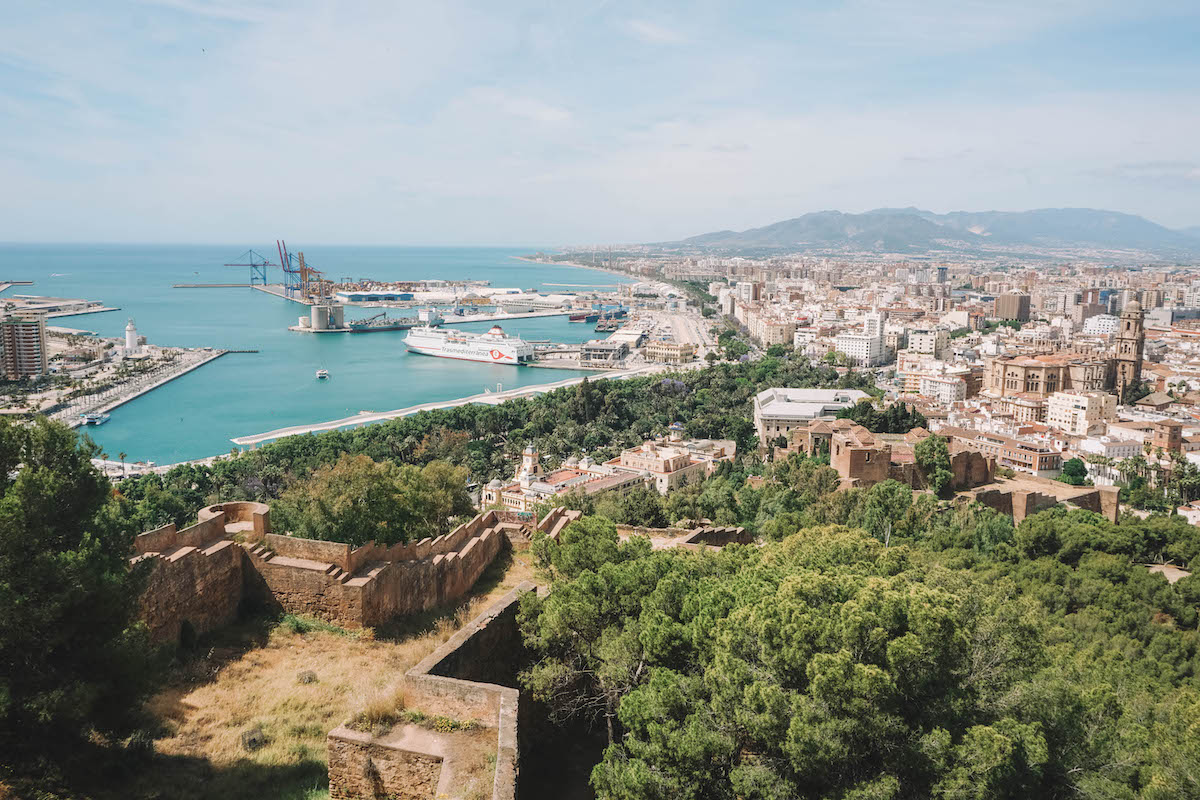 A scenic view of Malaga, Spain as seen from Gibralfaro Castle. 