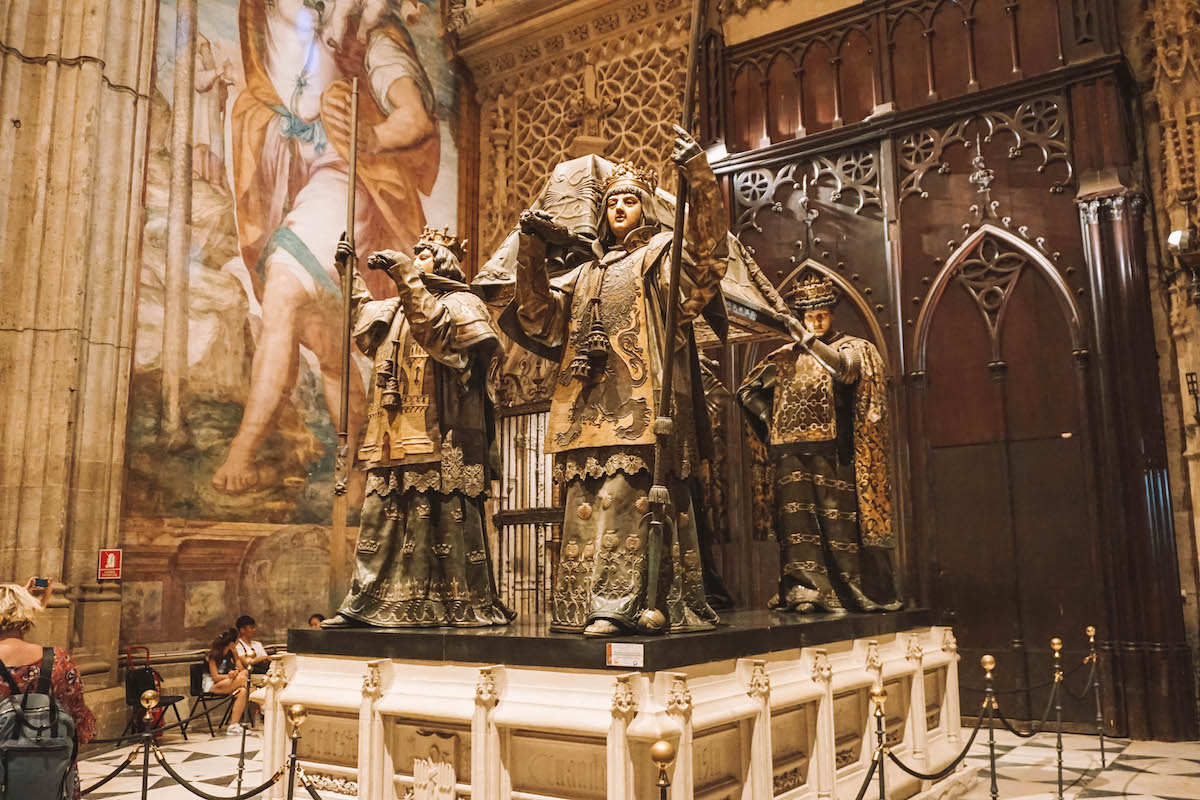 The tomb of Christopher Columbus in the Seville Cathedral. 