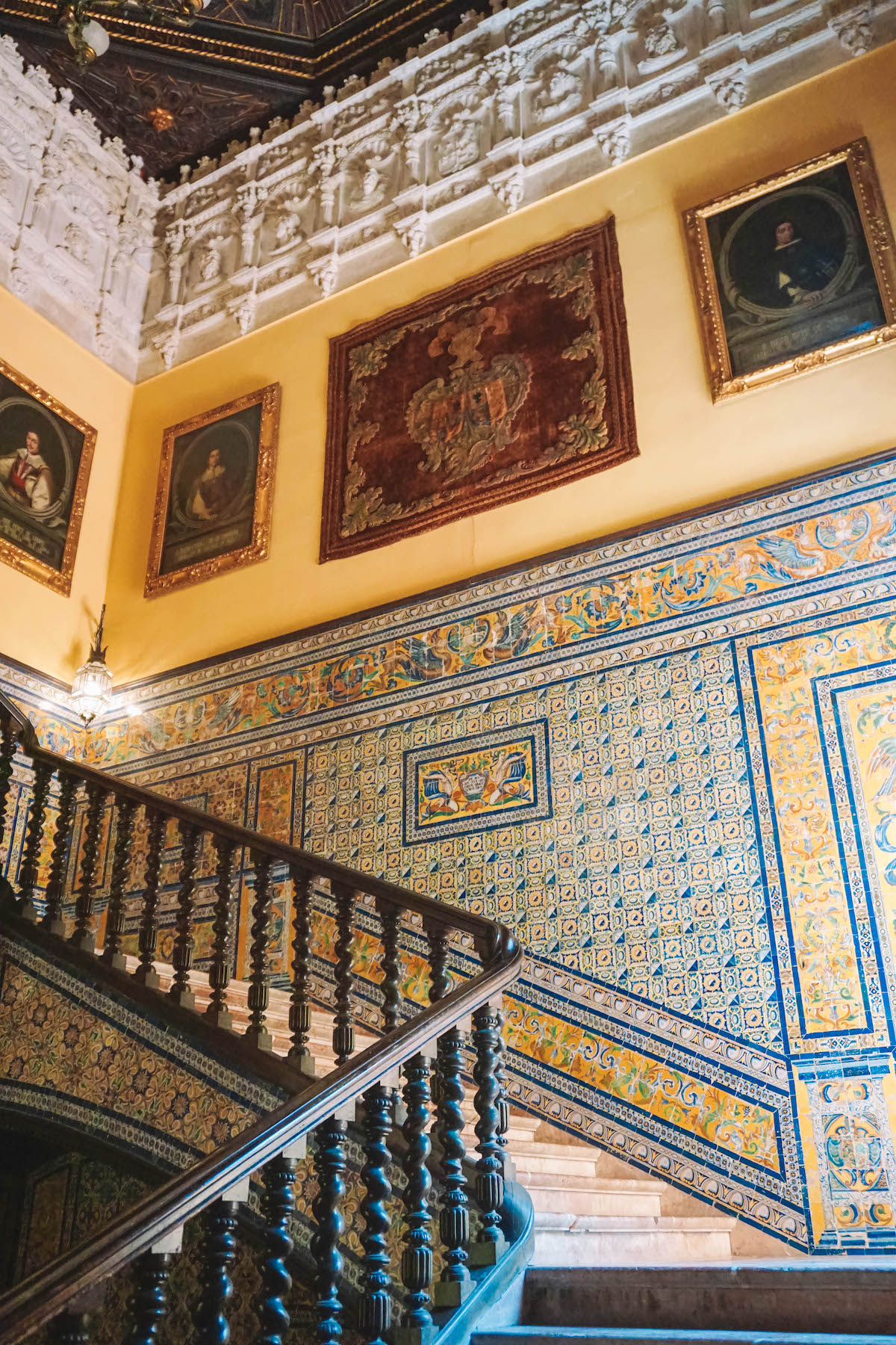 Tiled staircase inside the Palacio de Lebrija in Seville, Spain.