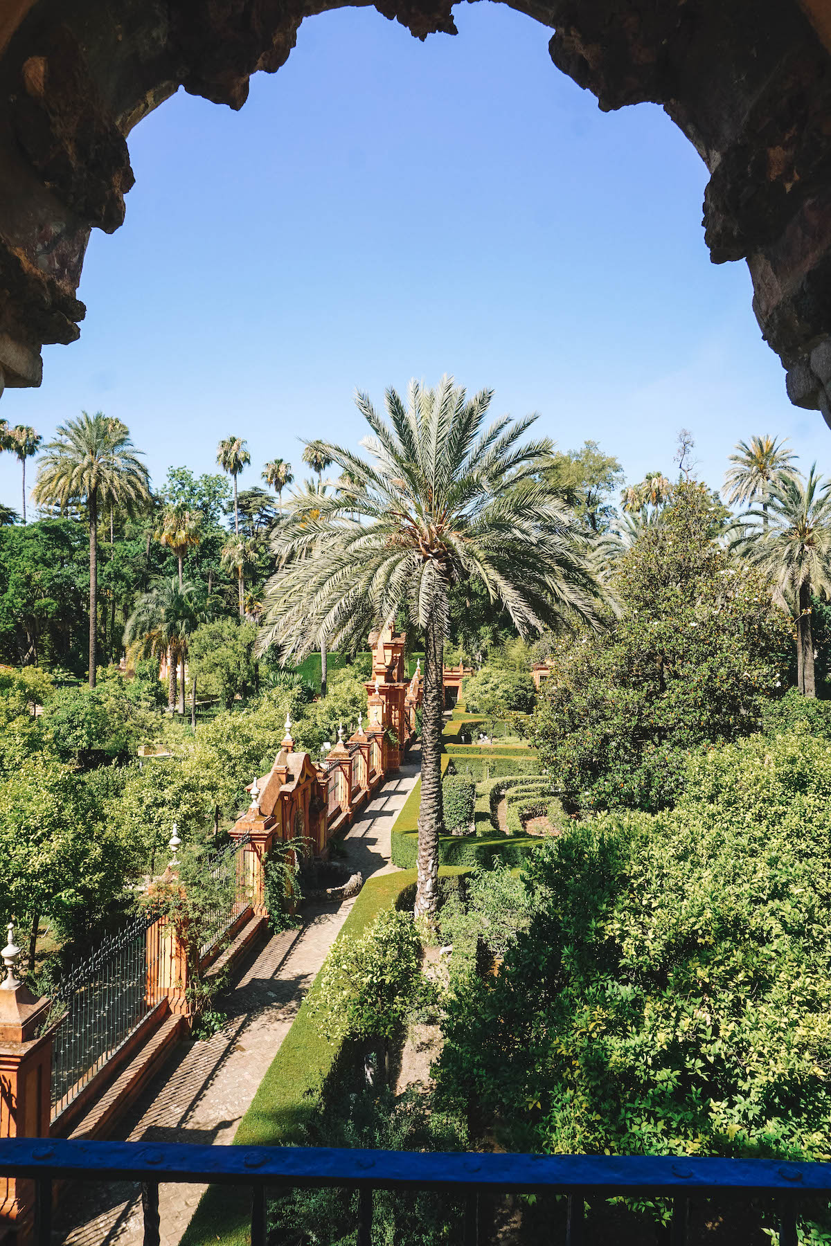 View of the Real Alcazar gardens in Seville.
