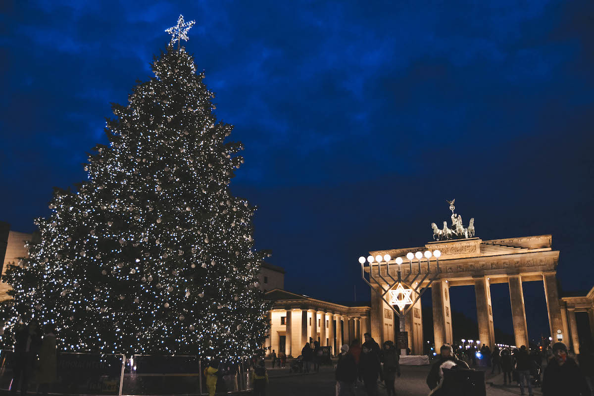 The Brandenburg Gate with a Christmas tree in front
