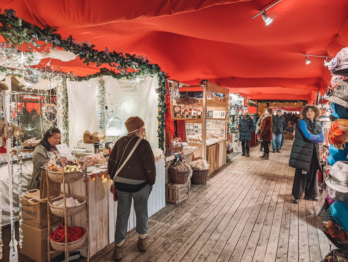 Inside the arts and crafts tent at the Gendarmenmarkt Christmas Market (Bebelplatz)
