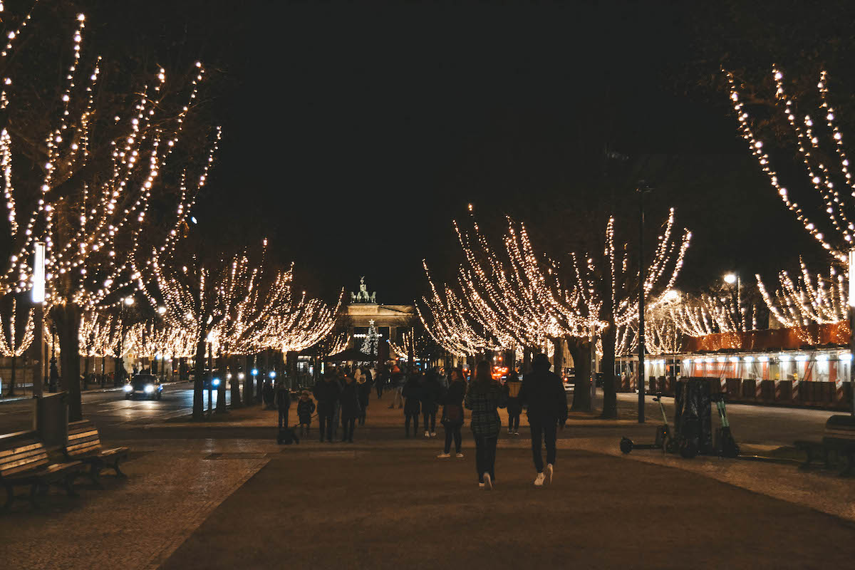 The trees along Unter den Linen lit up for Christmas 