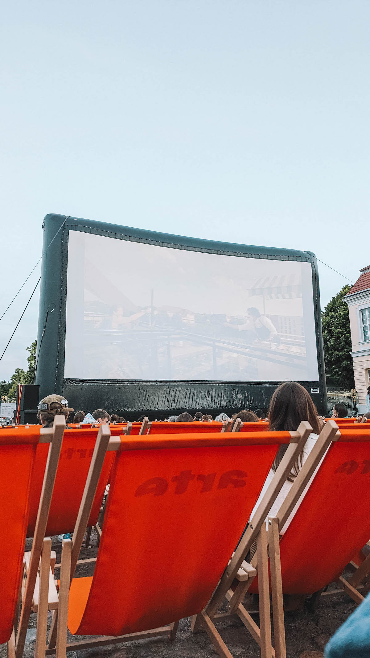 Jumbo movie screen at the open air cinema at Charlottenburg Palace.