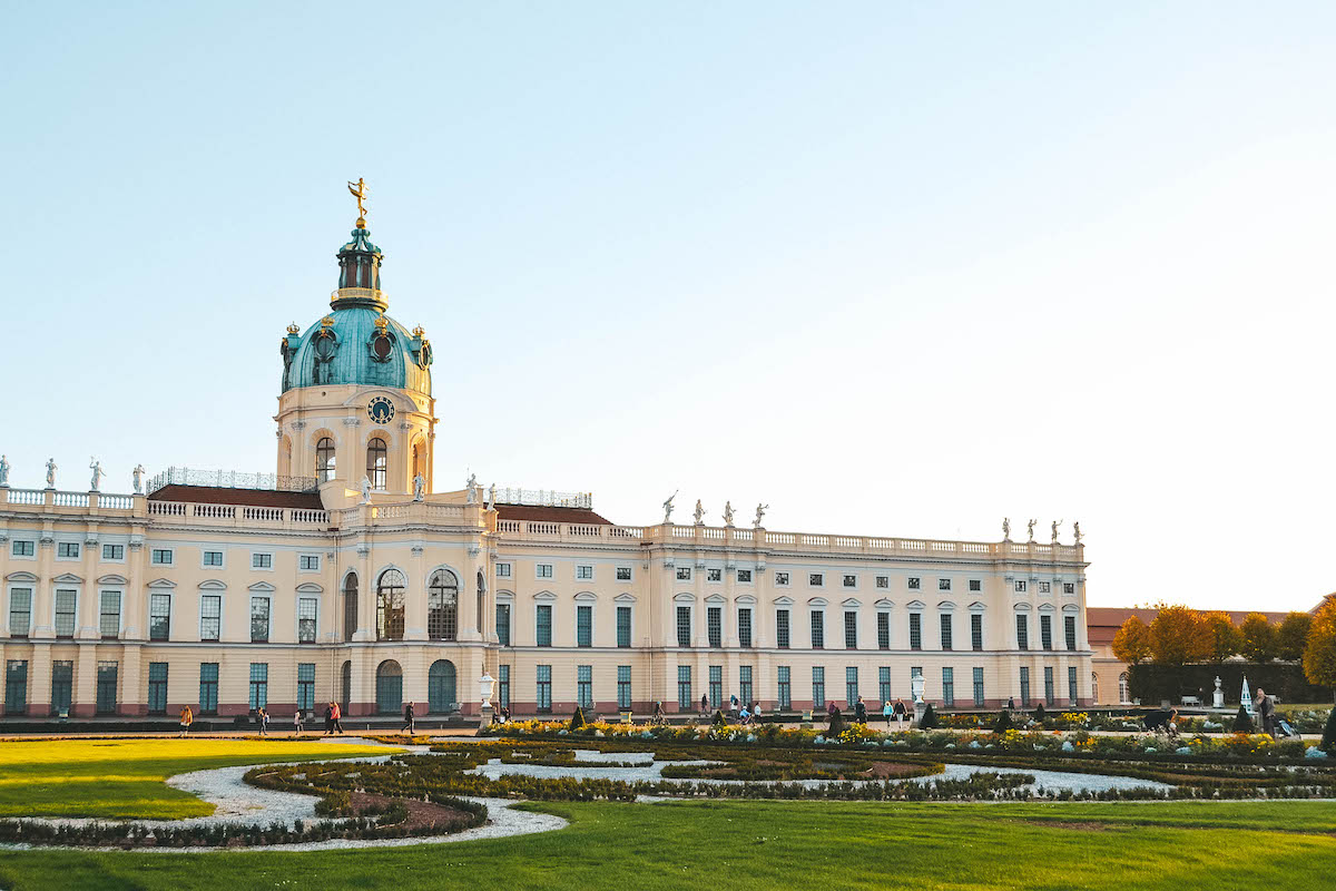 Charlottenburg Palace garden, seen at dusk. 