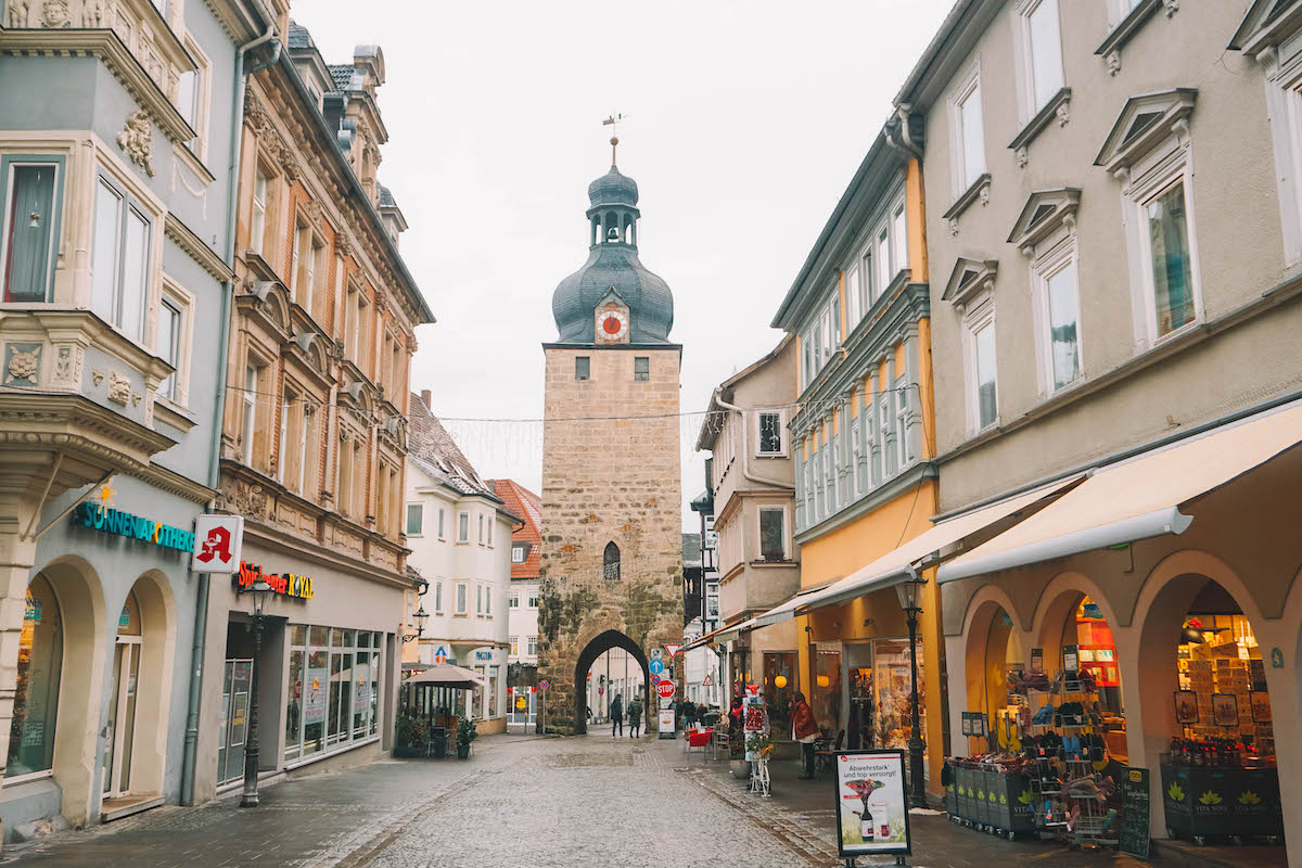 A medieval city gate in Coburg, Germany. 