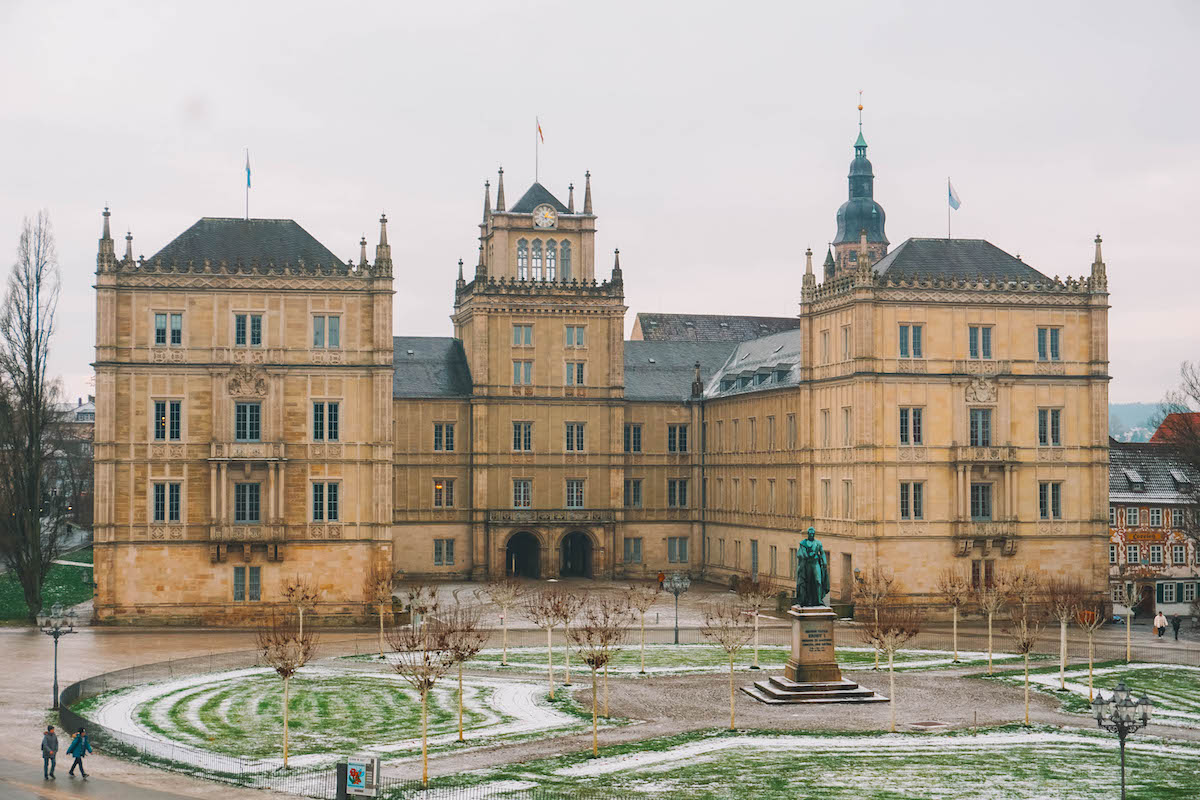 Ehrenburg Palace in Coburg, on a snowy day. 