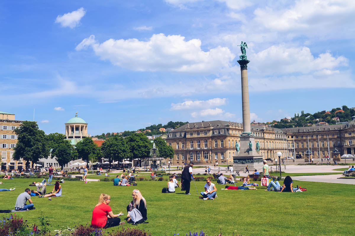 Schlossplatz in Stuttgart on a sunny summer day.