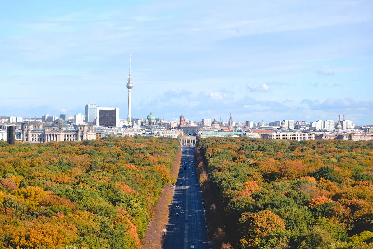 View of the Tiergarten from the Victory Column in Berlin. 