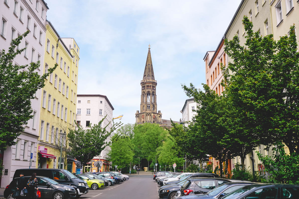 Zionkirchstrasse in Berlin on a sunny spring day