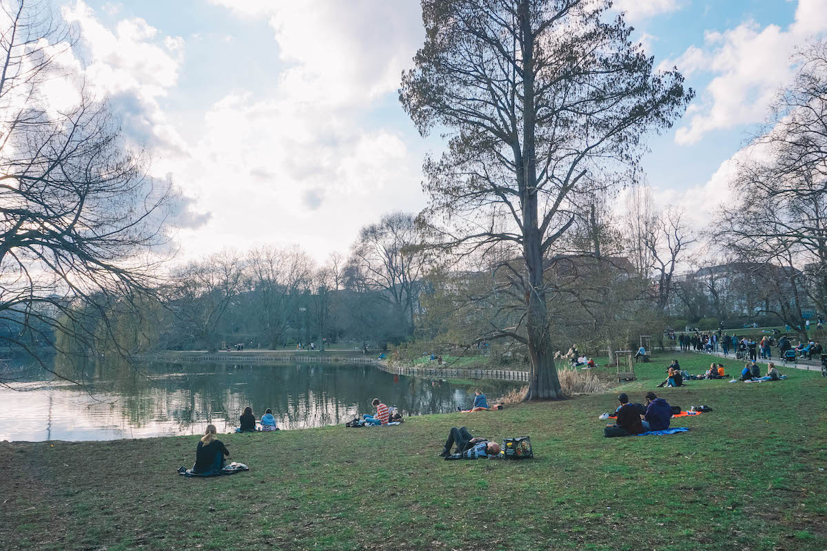 Lietzensee park in Berlin, on an early spring day