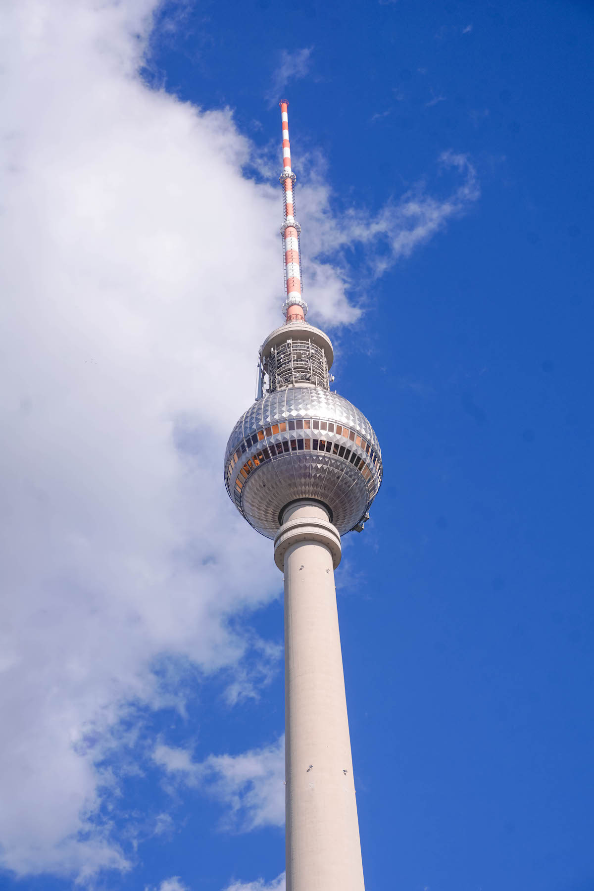 A close-up view of the ball at the top of Berlin's TV tower 