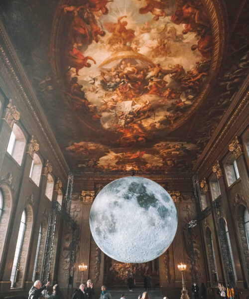 The Painted Hall in Greenwich, with the Moon exhibit